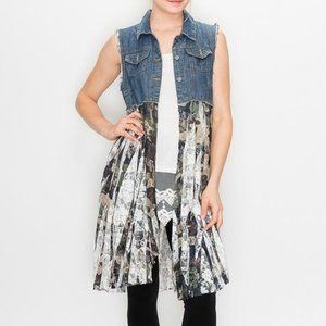 ORIGAMI DENIM SHIRT LACE VEST camouflage western Boho Magnolia cardigan SM-3X